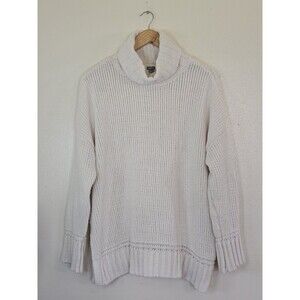 AERIE Chenille Oversized Turtleneck Sweater Womens Size Medium Cream Side Slit